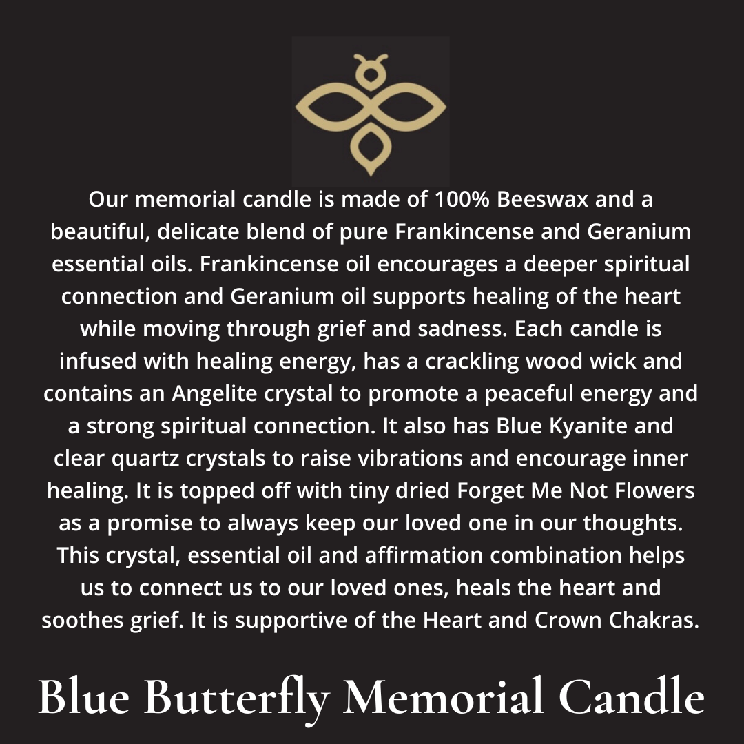 Blue Butterfly Beeswax and Essential Oil Memorial Candle