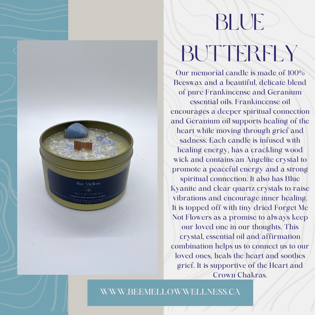 Blue Butterfly Beeswax and Essential Oil Memorial Candle